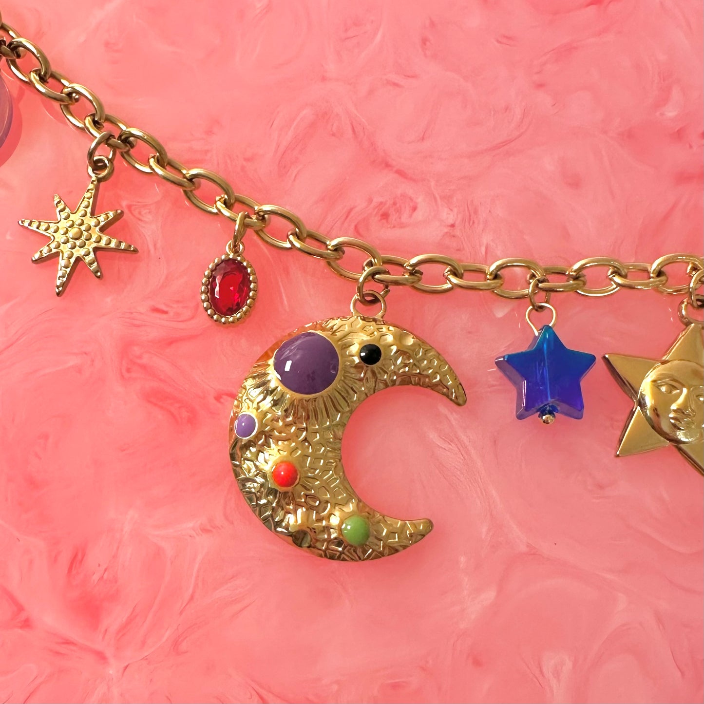 Moon & Bead Chunky Charm Necklace