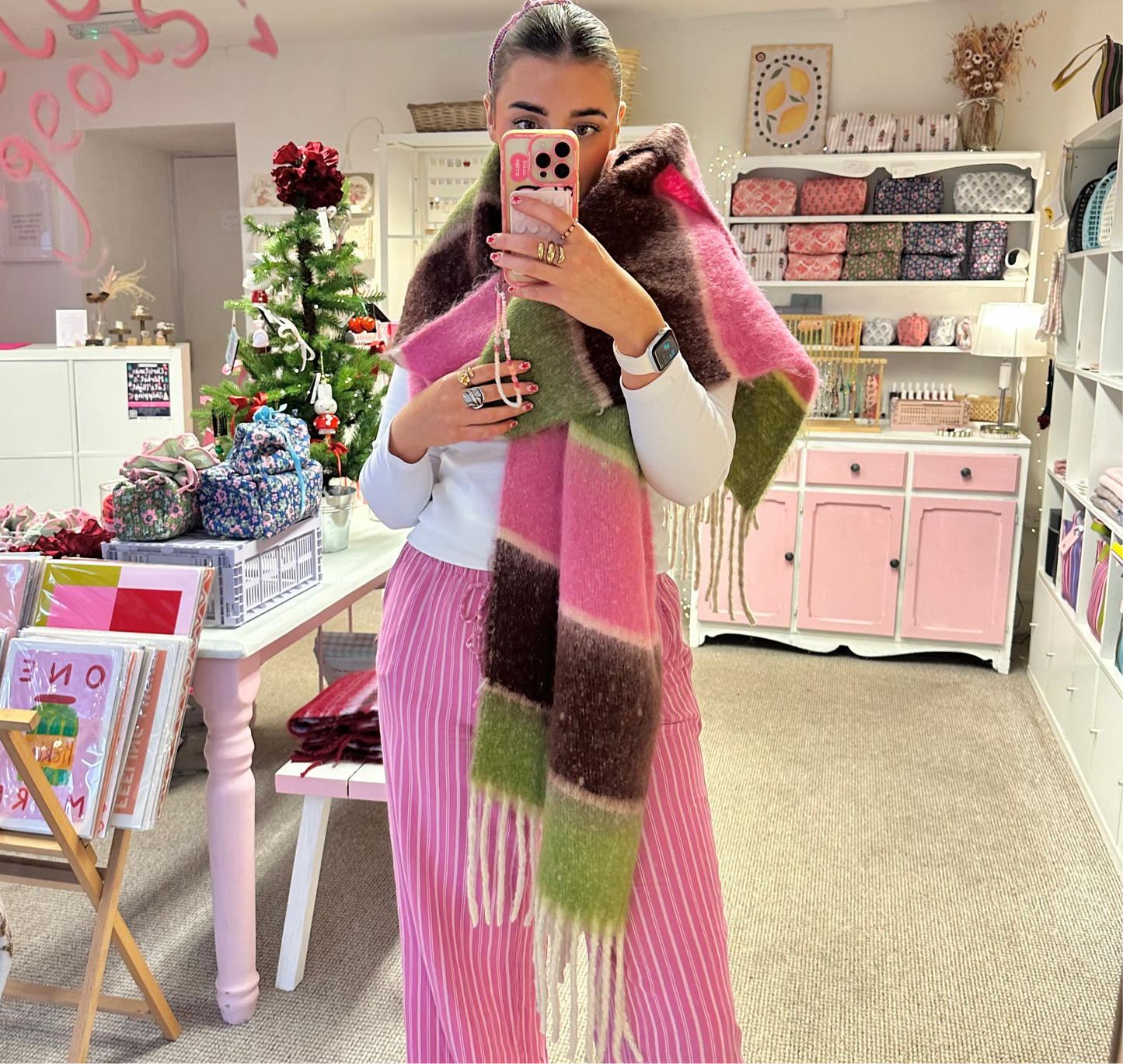Pink & Green Extra Large Blanket Scarf