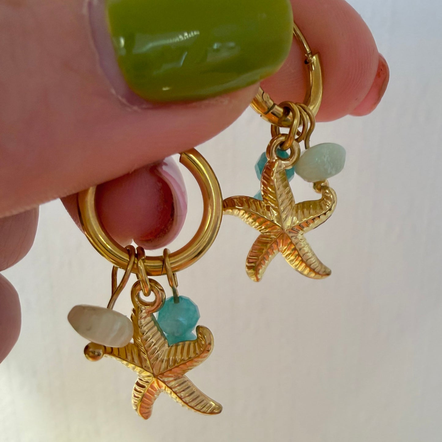 Starfish Turquoise Bead Charm Earrings