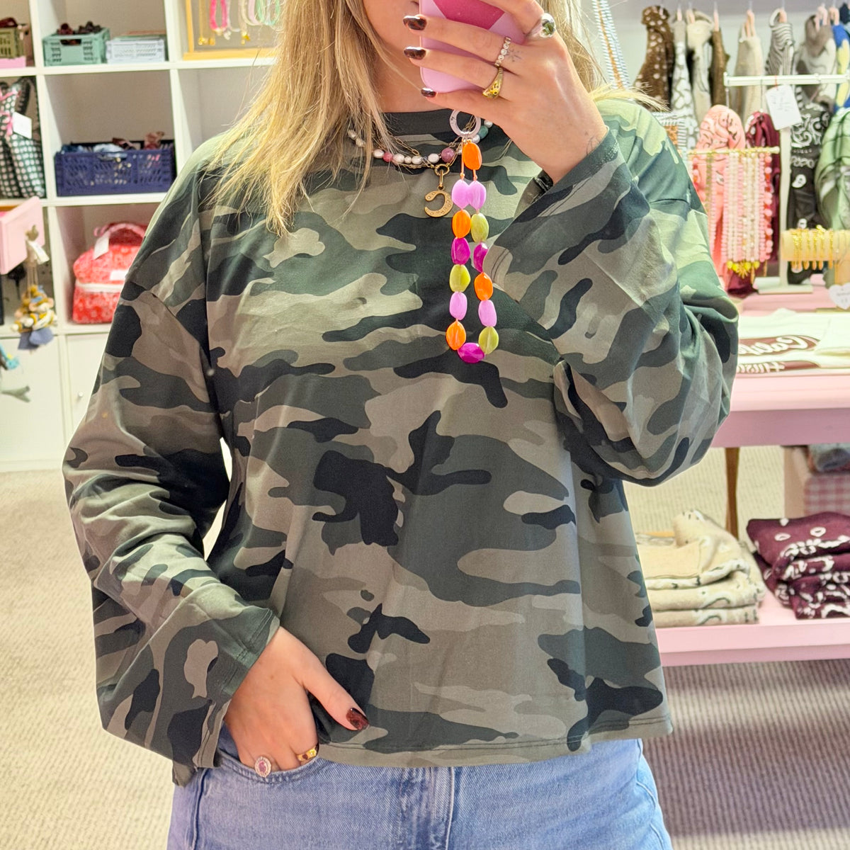 Camo Print Long Sleeve Cotton T-Shirt
