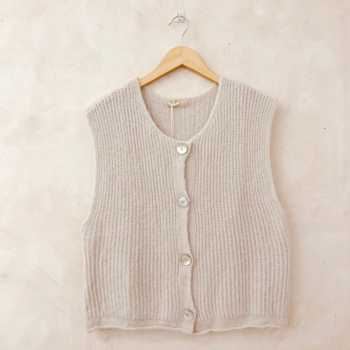 Beige Knitted Button Waistcoat/Vest