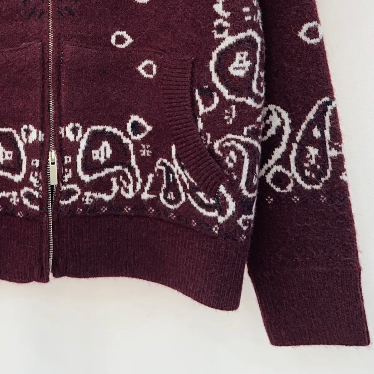 Burgundy Paisley Bandana Print Zip Up Cardigan