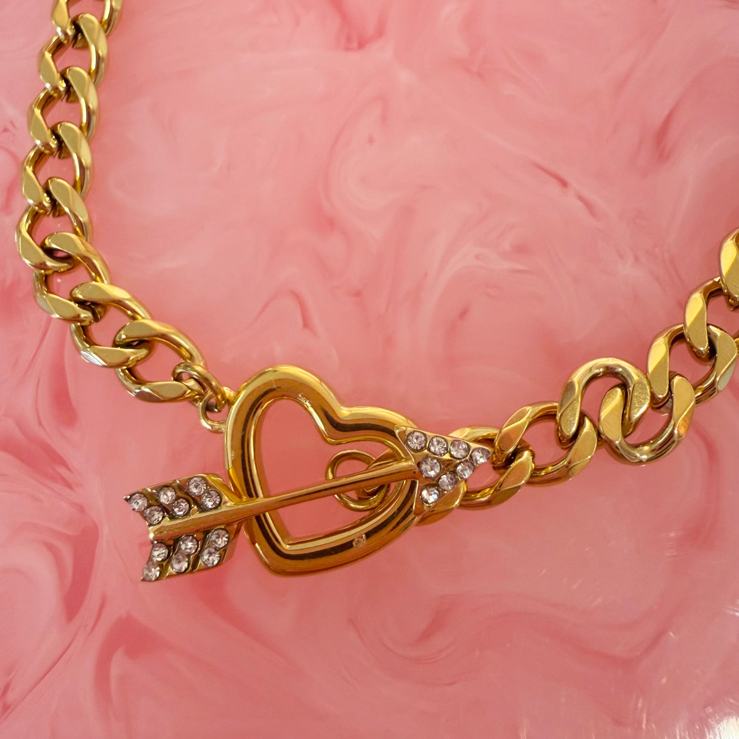 Chunky Chain Sweet Heart Arrow Gold Bracelet
