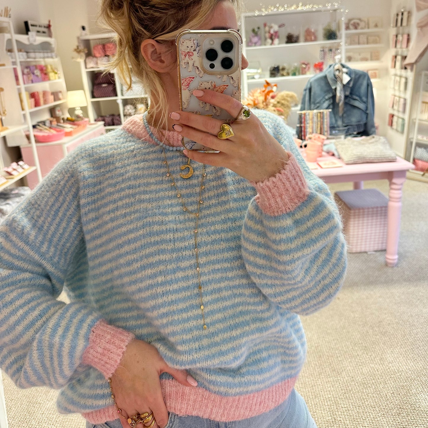 Baby Blue & Pink Super Soft Stripe Jumper