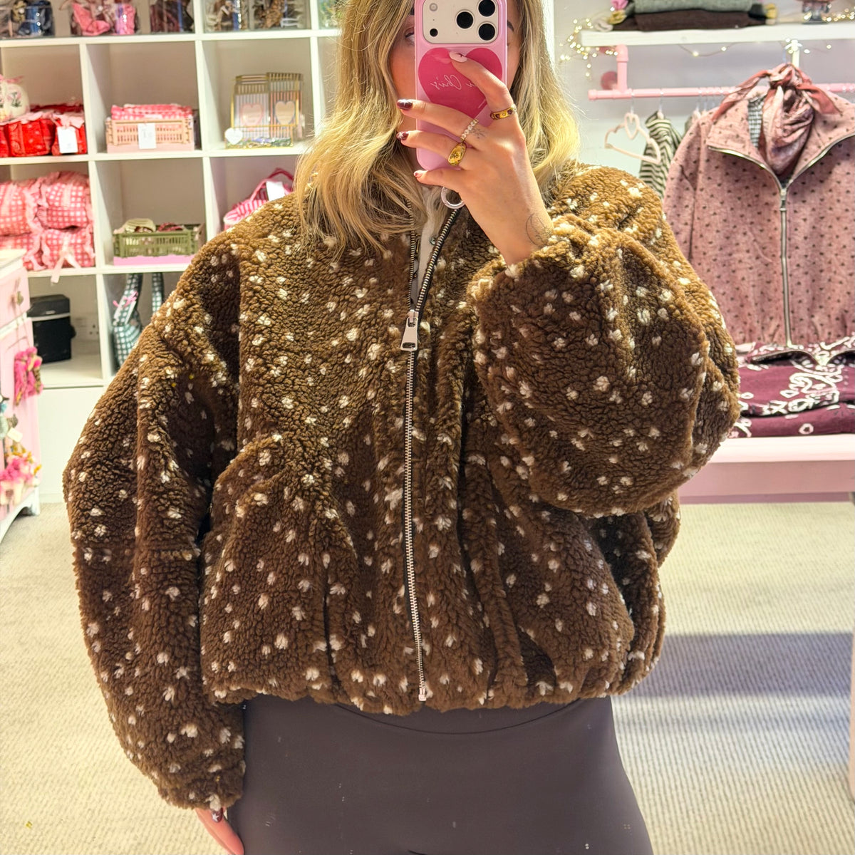 🦌 Deer Print Teddy Fleece Jacket
