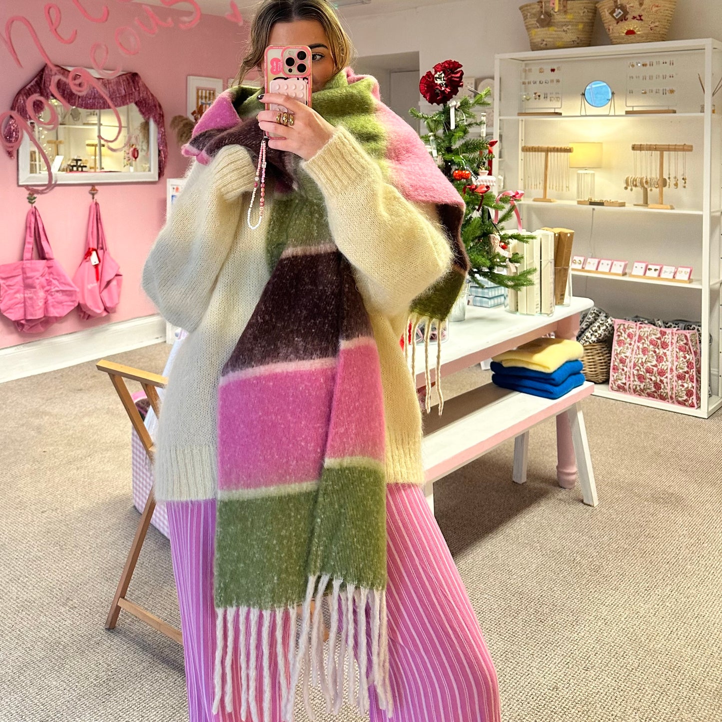 Pink & Green Extra Large Blanket Scarf