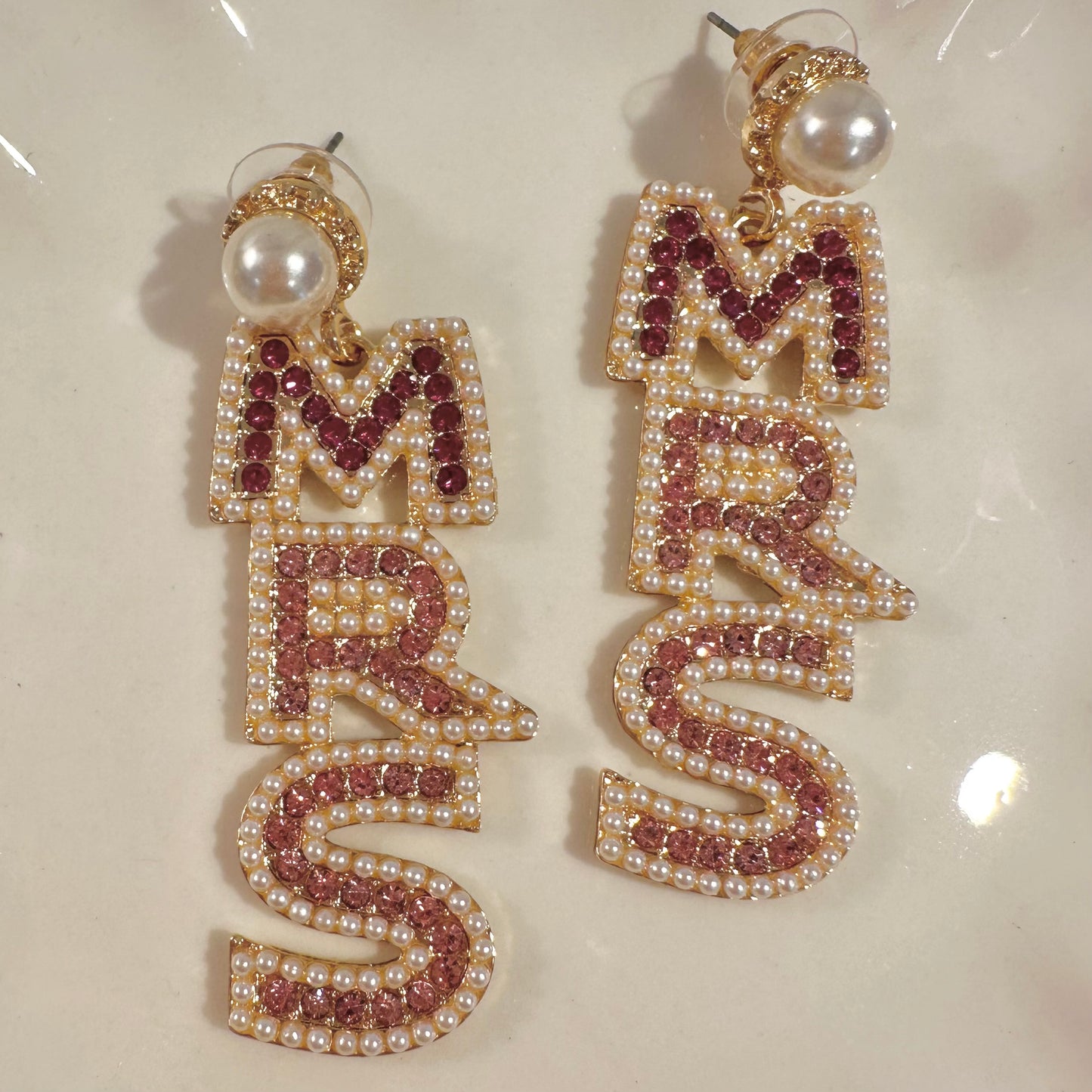 ‘MRS’ Bridal/Hen Pink Party Earrings