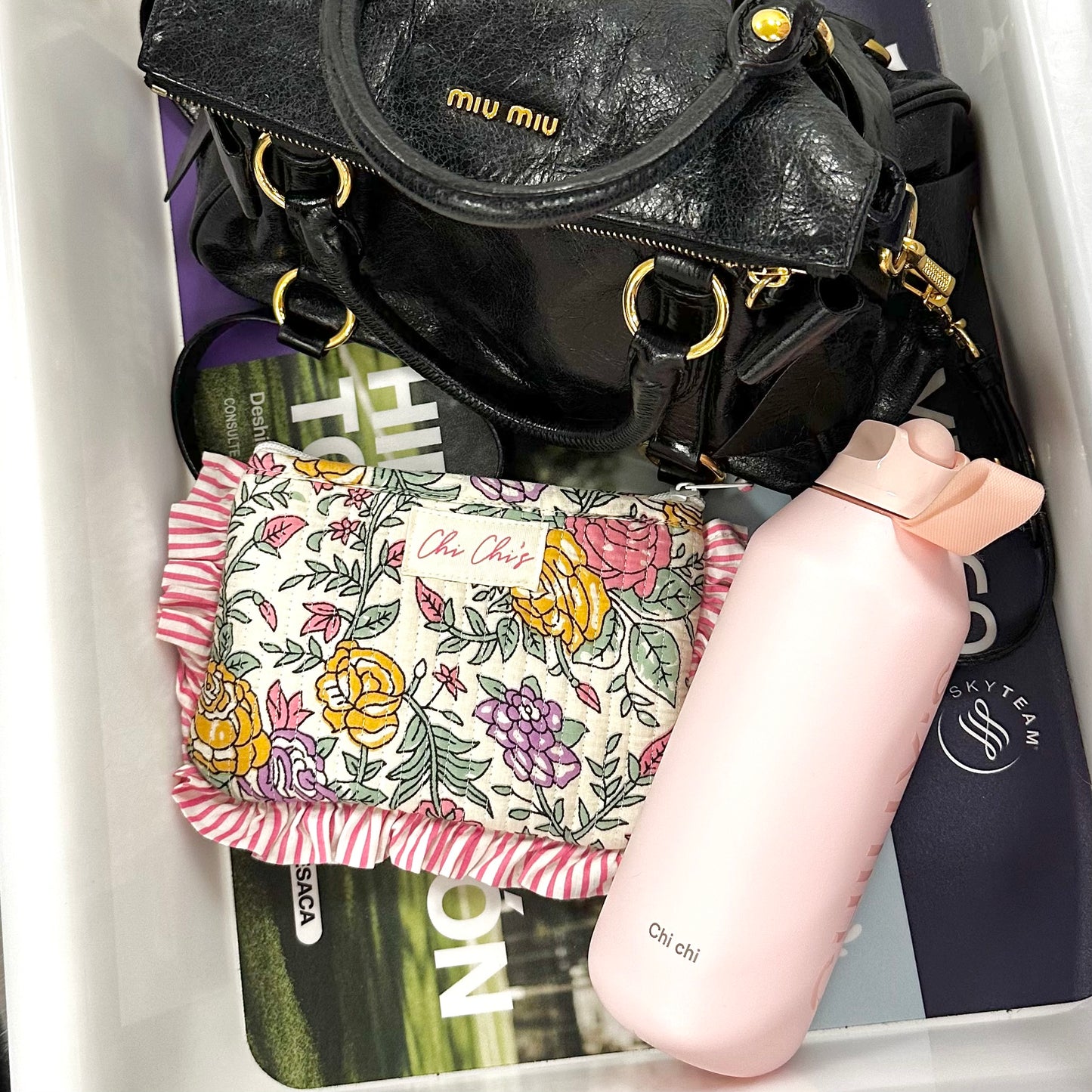 🌸 Floral Print With Frilly Trim Travel Pouch/Purse