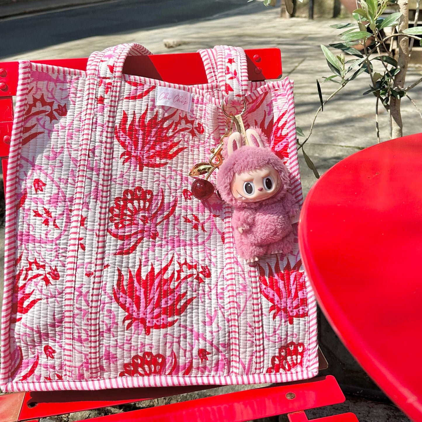 Red & Pink Floral Quilted Cotton Tote Bag