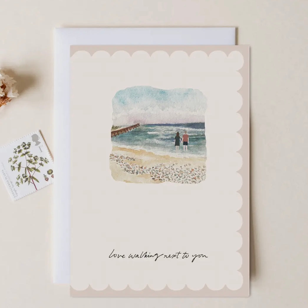 'Love Walking Next To You' Beach Greeting Card