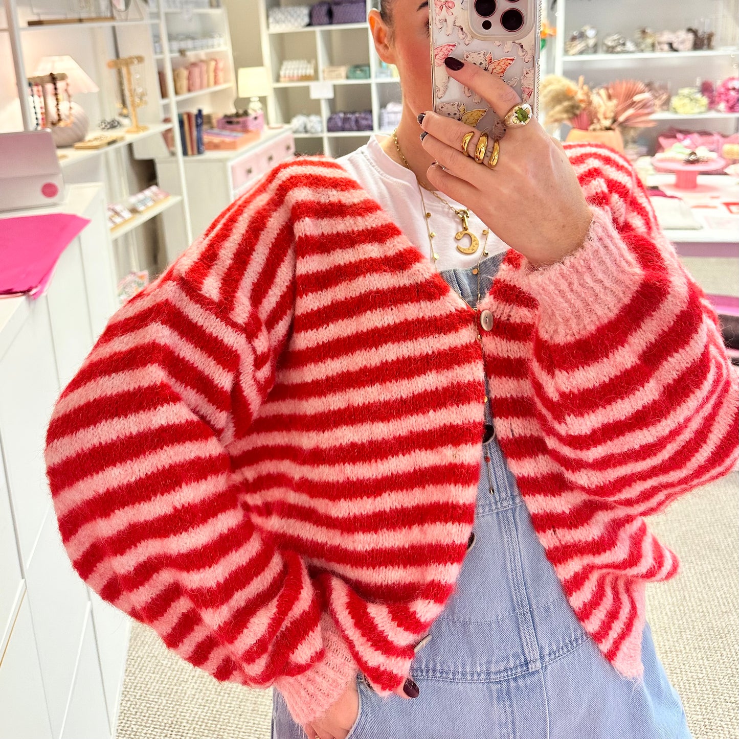 Super Soft Red & Pink Stripe Cardigan