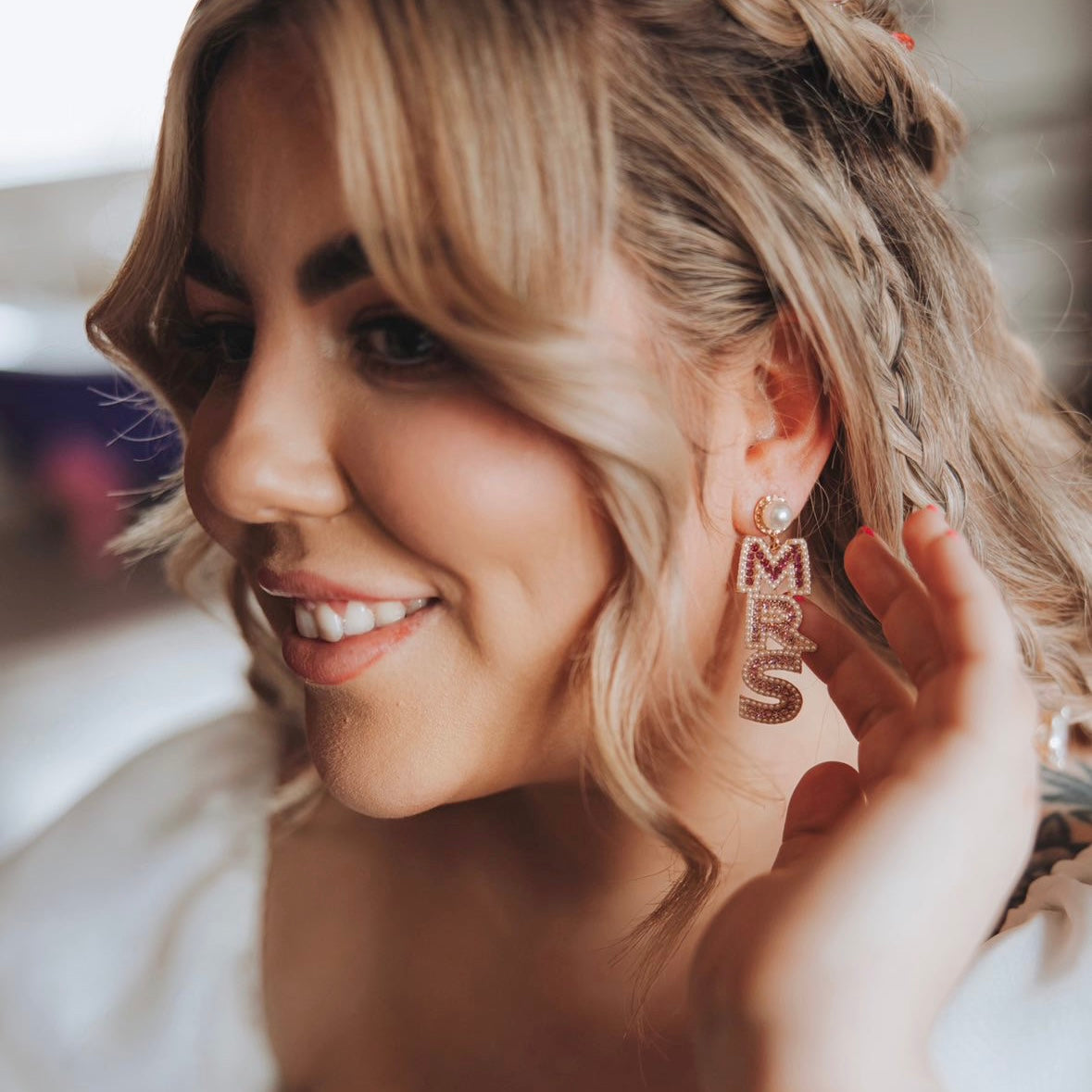 ‘MRS’ Bridal/Hen Pink Party Earrings