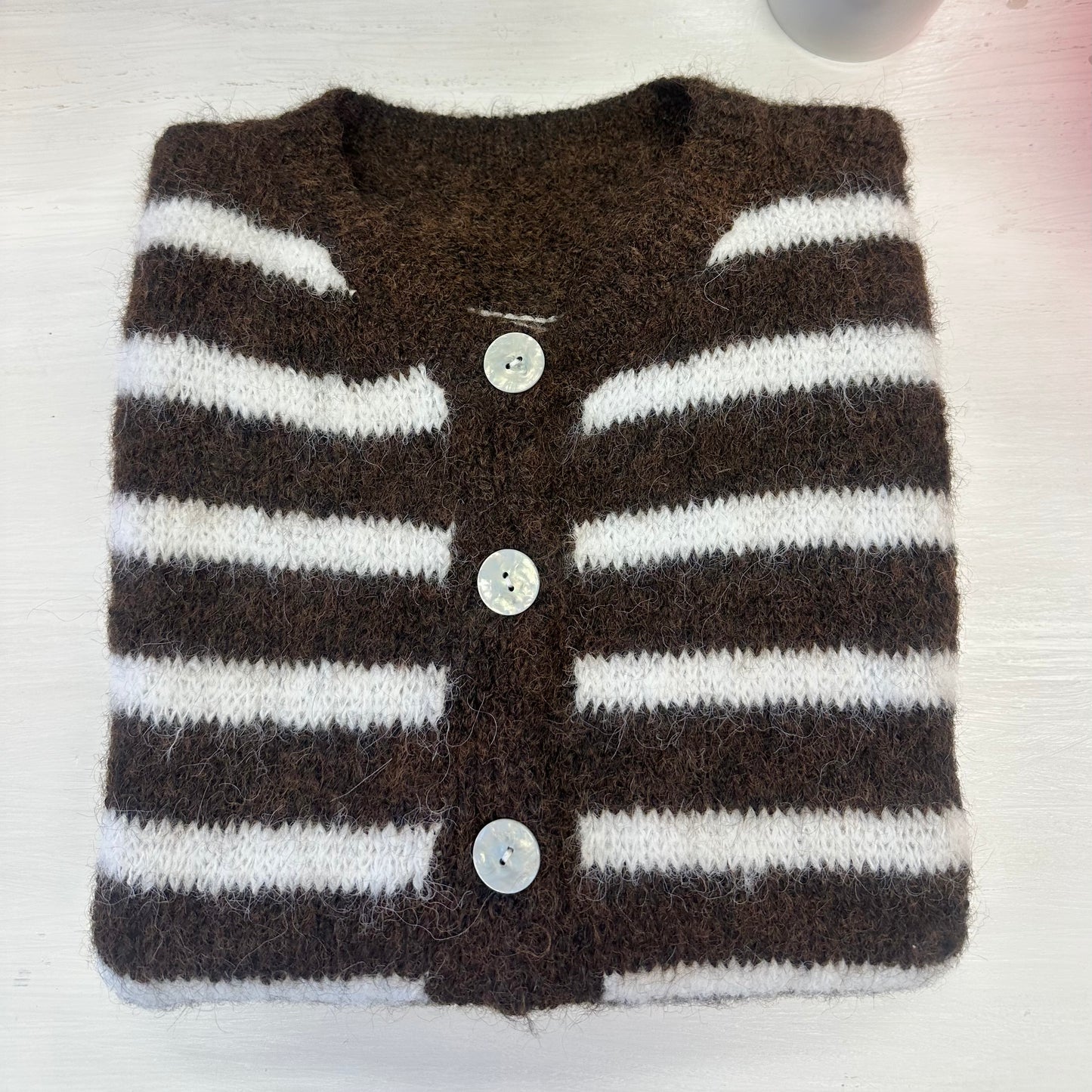 Mocha Brown Stripe Soft Short Sleeve Cardigan