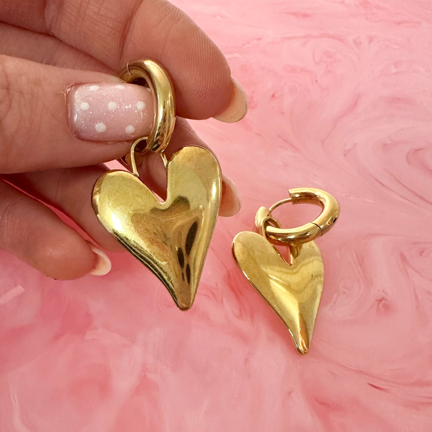 Gold Puffy Heart Earrings With Mini Hoop