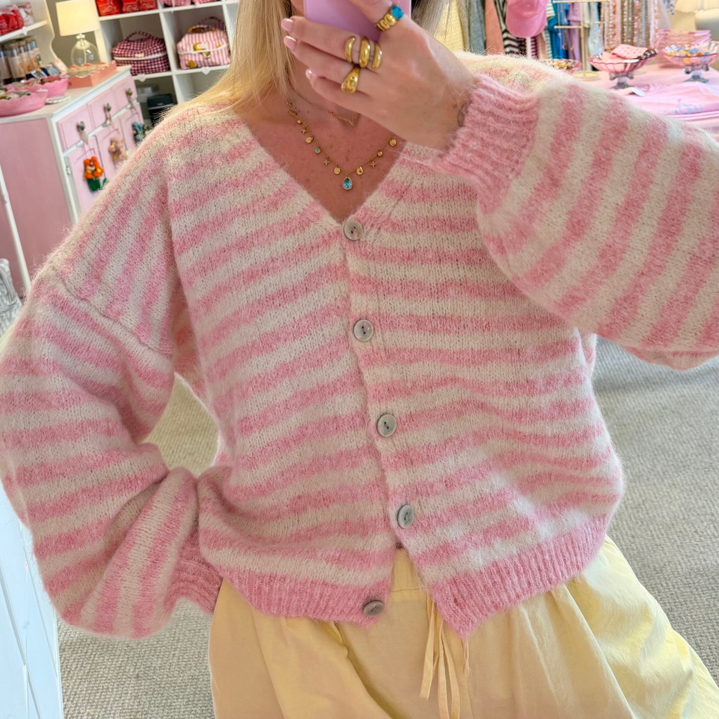 Pink & White Super Soft Stripe Cardigan