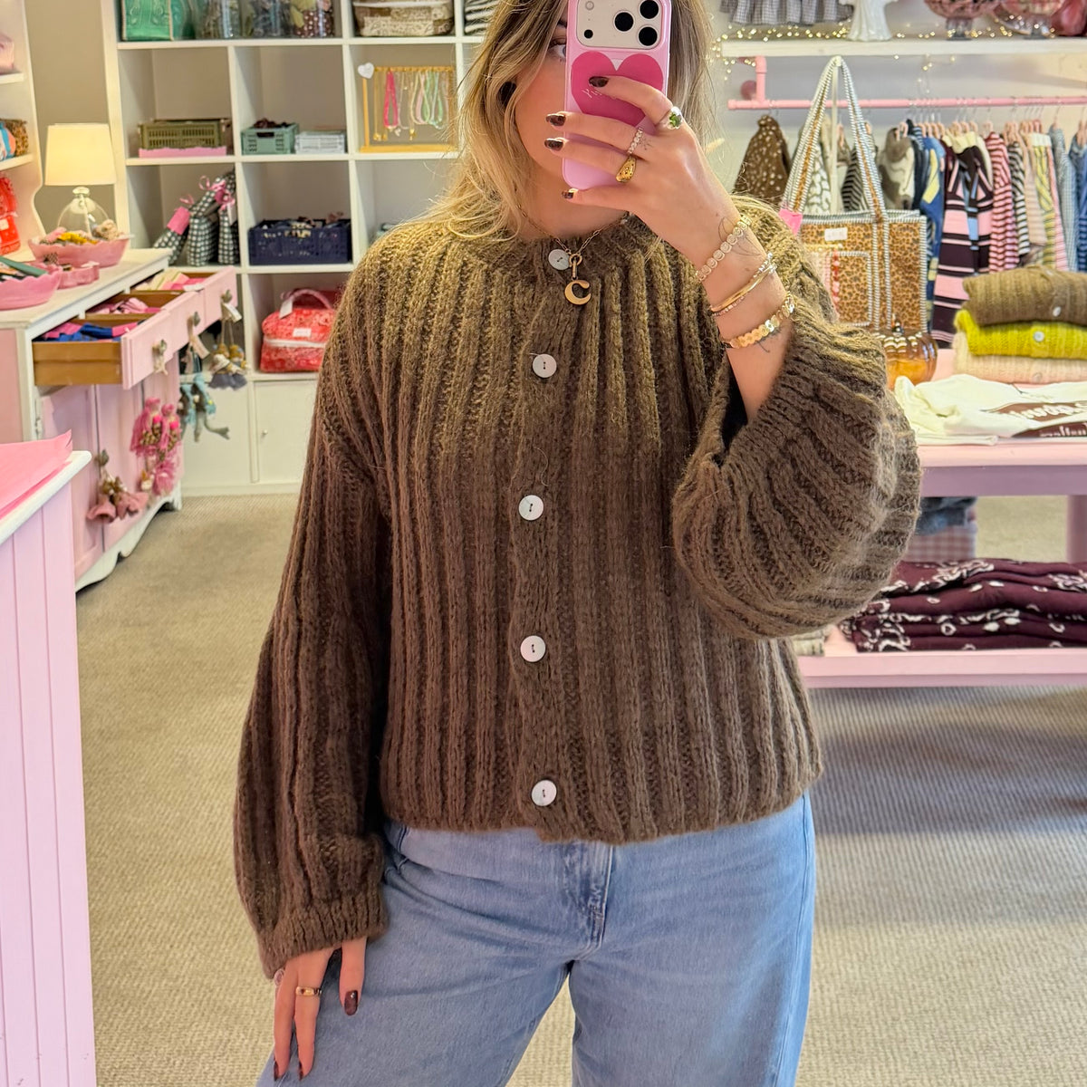 Dark Brown Balloon Sleeve Cardigan