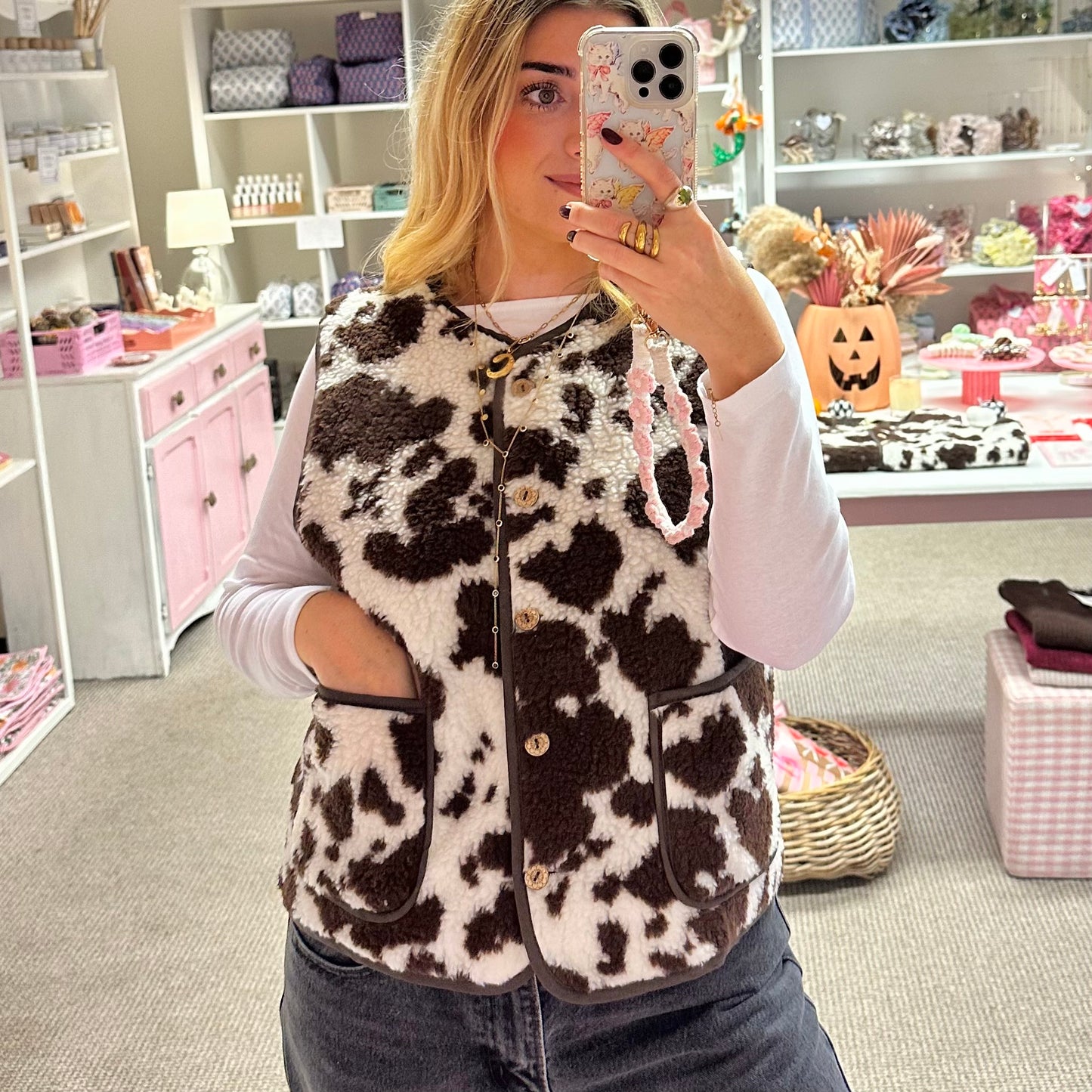 Cow Print Sleeveless Faux Fur Vest ✨