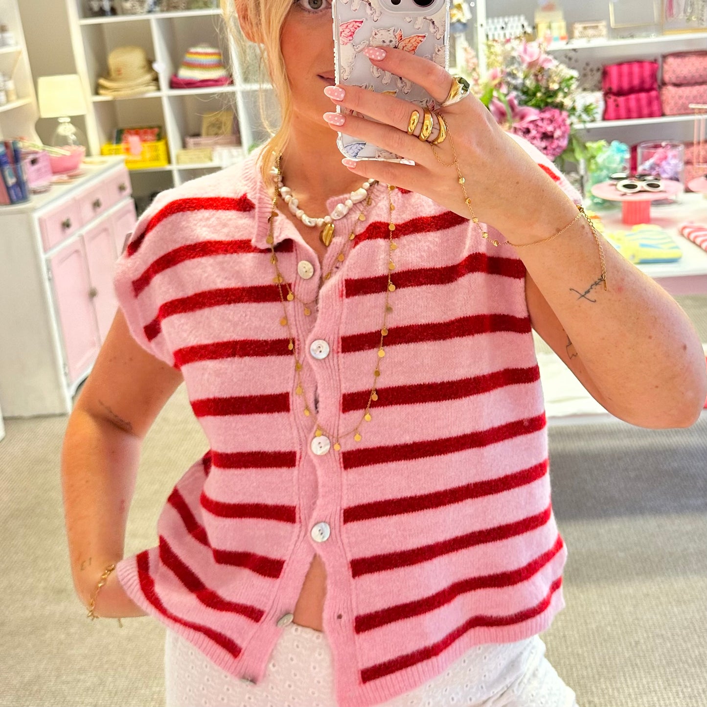 Stripe Sleeveless Button Up Vest (3 Colourways)