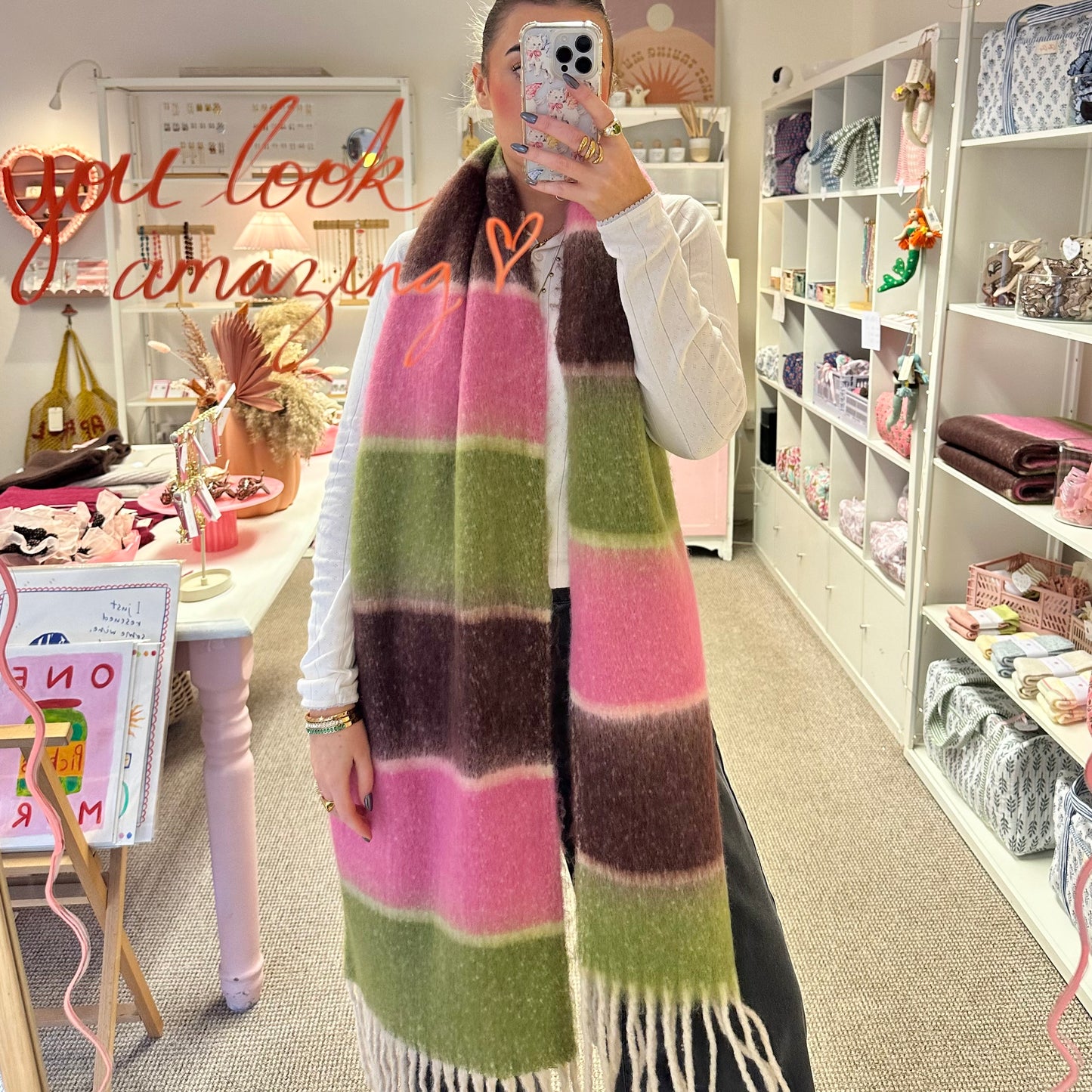 Pink & Green Extra Large Blanket Scarf