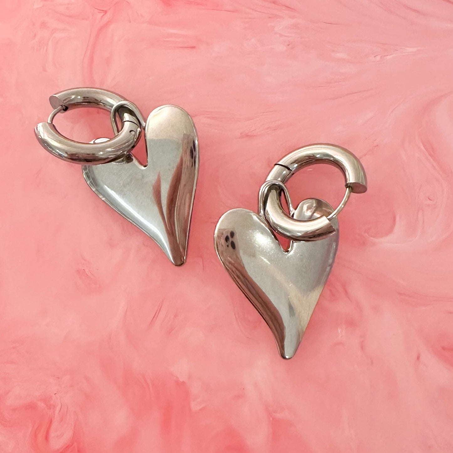 Silver Puffy Heart Earrings With Mini Hoop