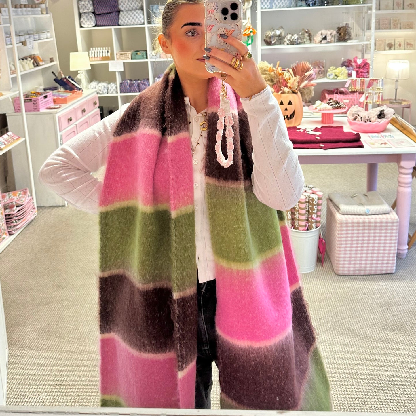 Pink & Green Extra Large Blanket Scarf