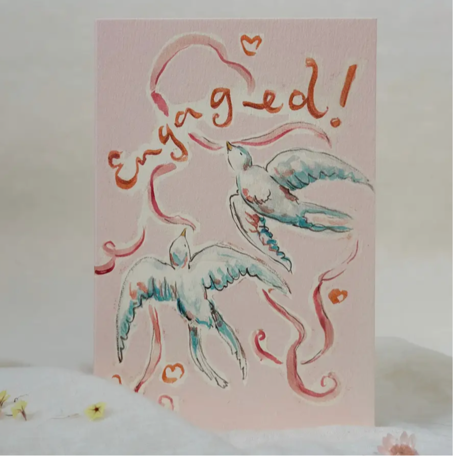 ‘Engaged’ Two Love Birds Greeting Card