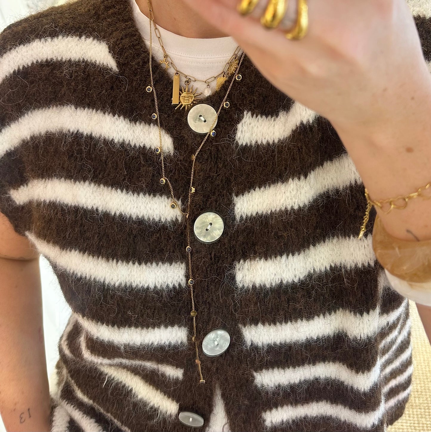 Mocha Brown Stripe Soft Short Sleeve Cardigan