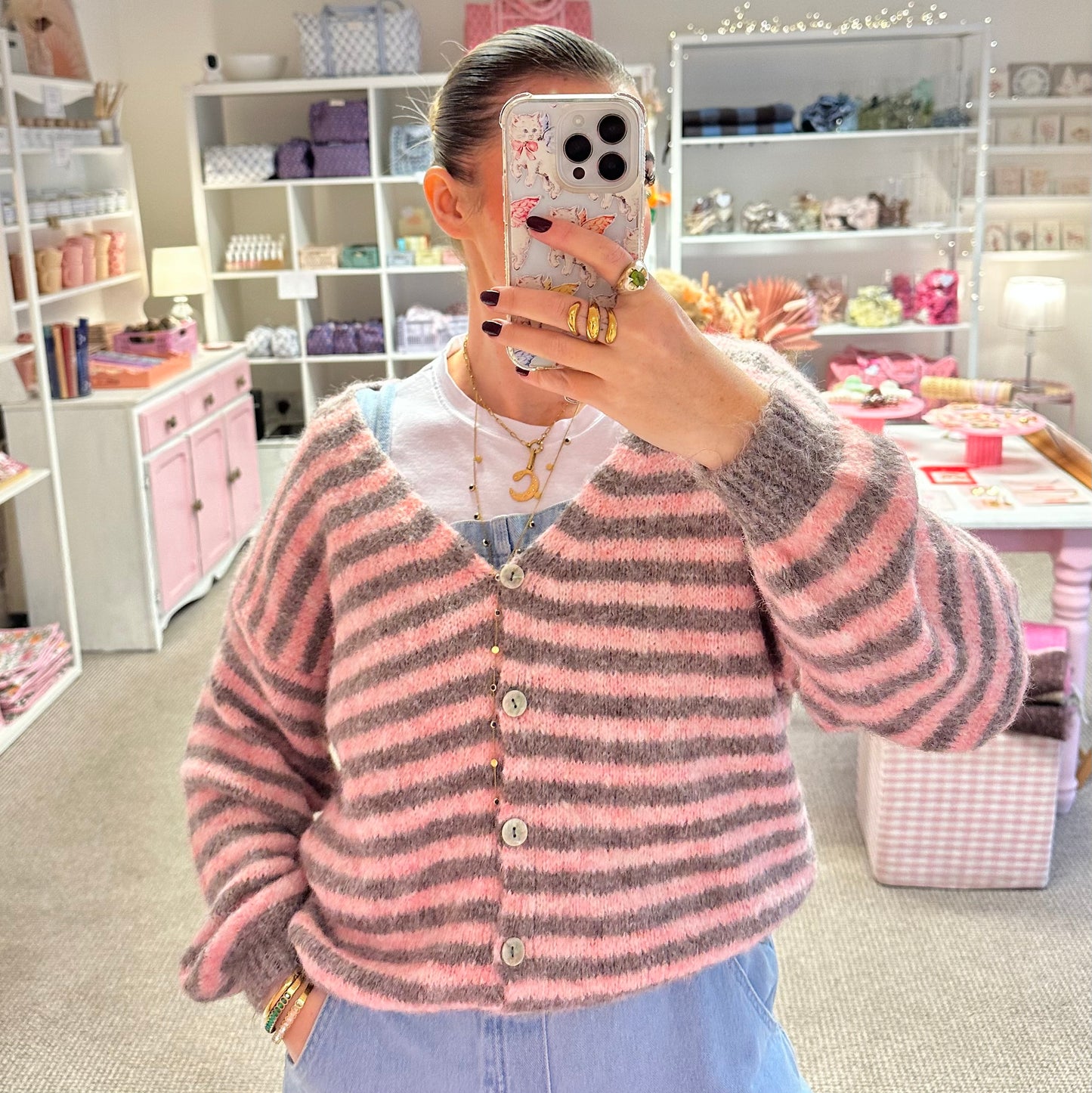 Super Soft Pink & Grey Stripe Cardigan