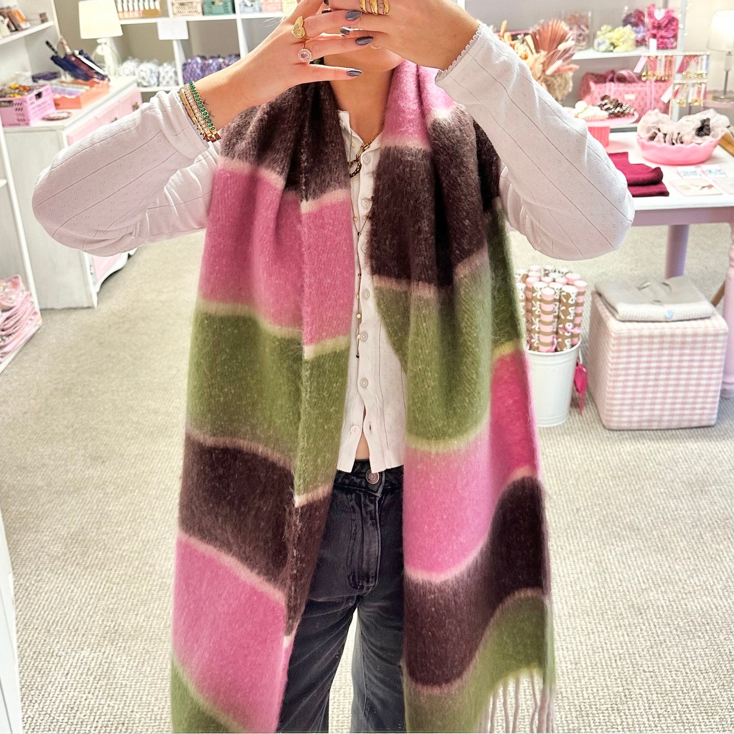 Pink & Green Extra Large Blanket Scarf