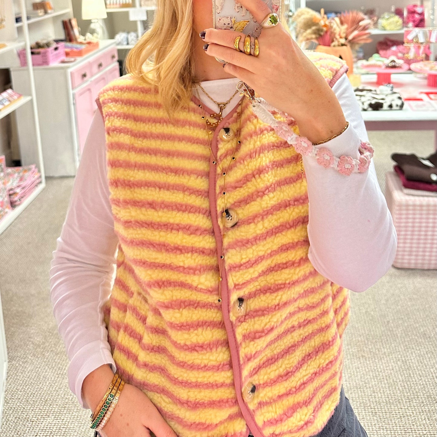 Pink & Yellow Stripe Sleeveless Vest