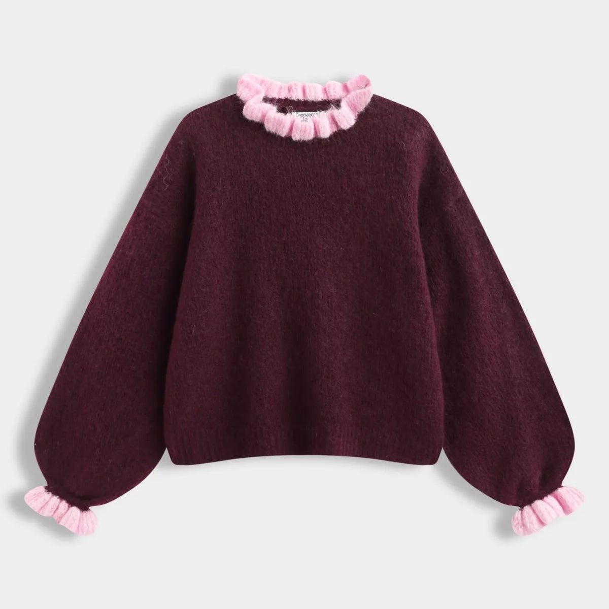 Pink & Bugrundy Frilly Collar & Sleeve Jumper
