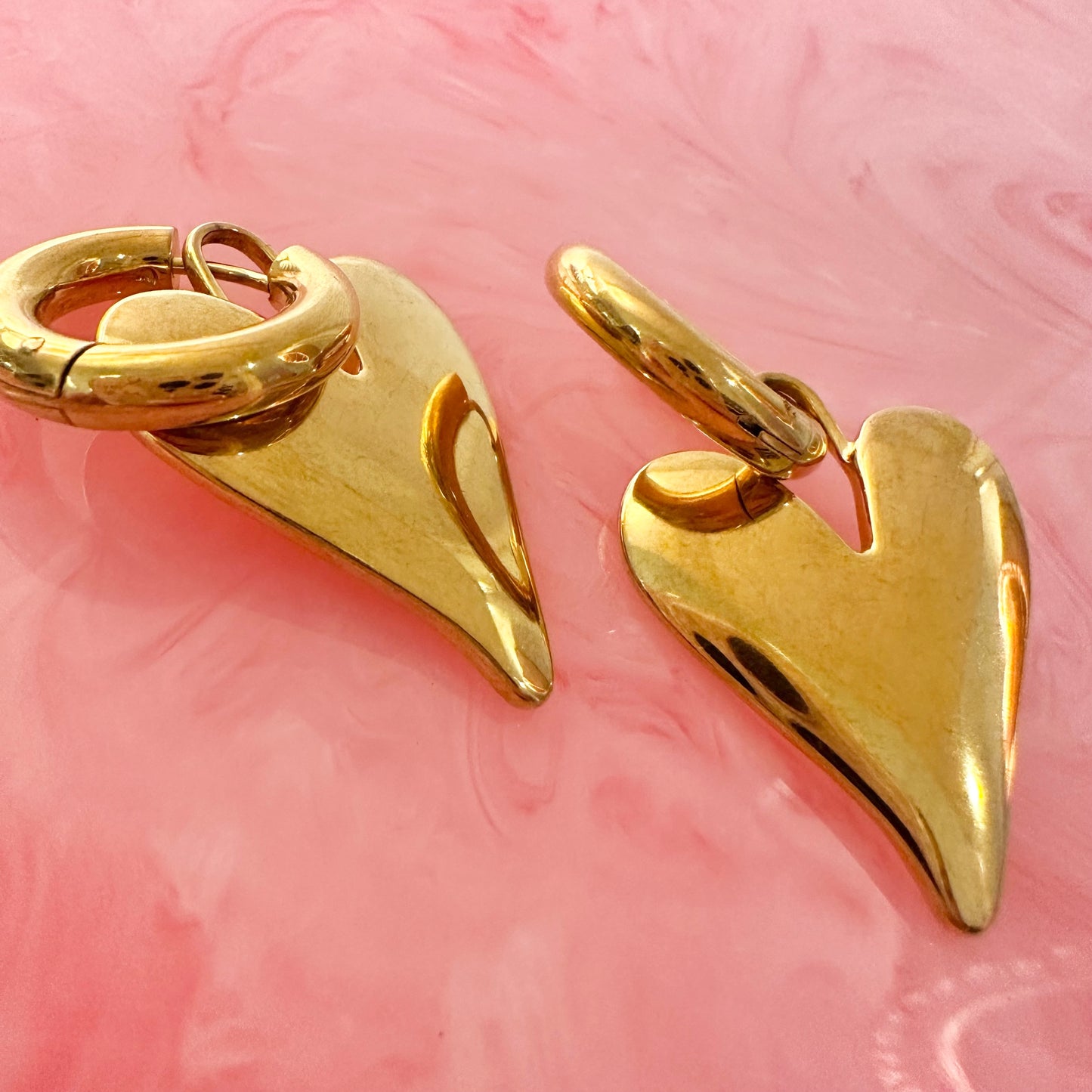 Gold Puffy Heart Earrings With Mini Hoop