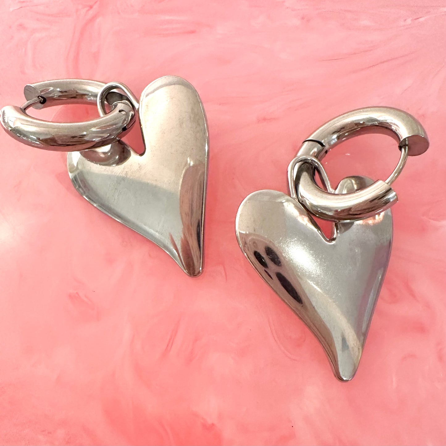 Silver Puffy Heart Earrings With Mini Hoop