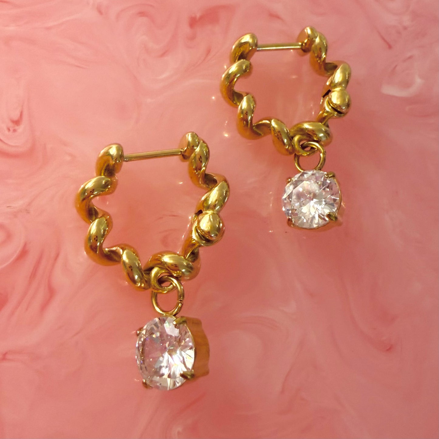 Chunky Squiggle Hoop Crystal Drop Earrings