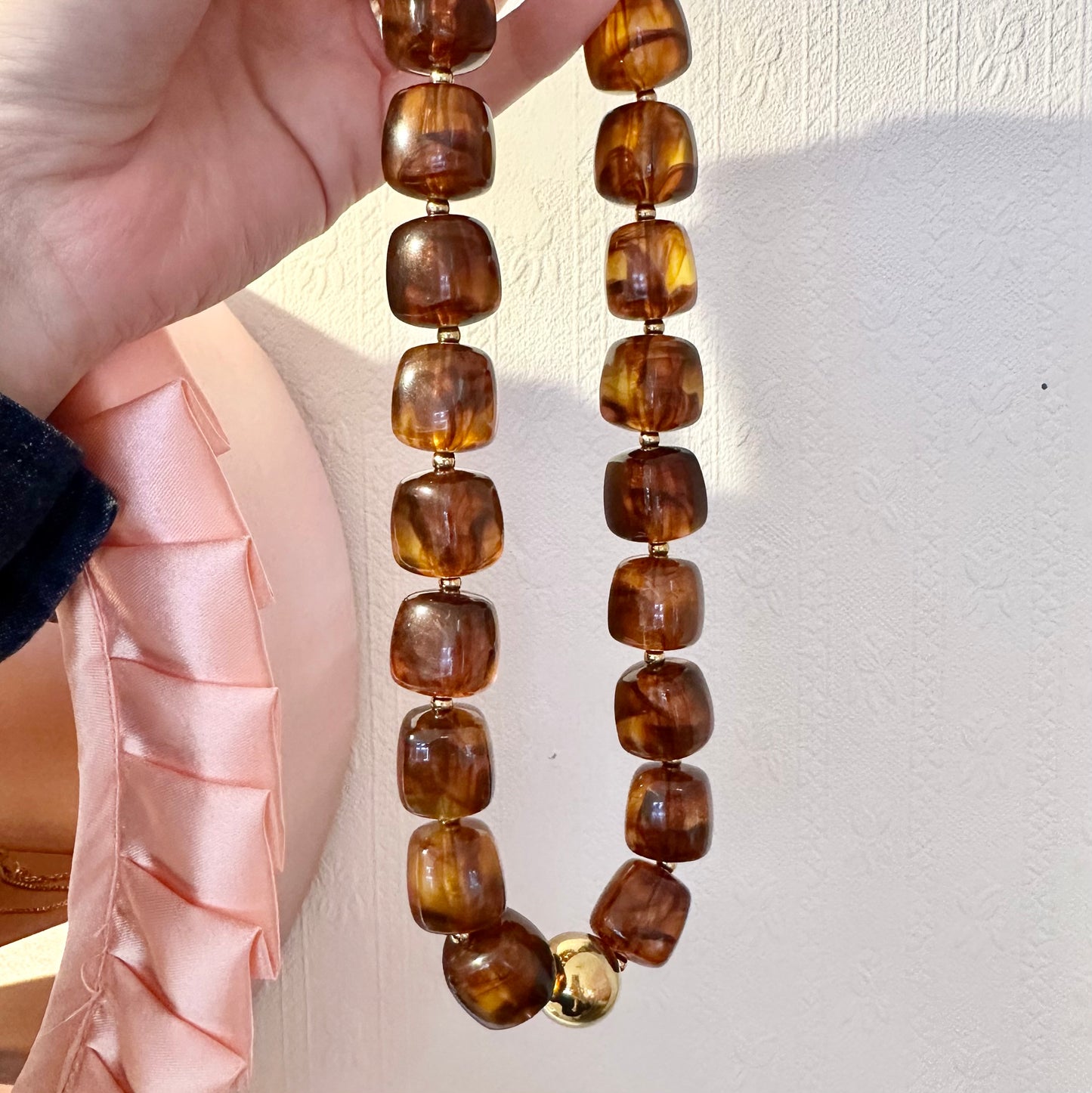 Handmade Chunky Brown Resin Beaded Necklace