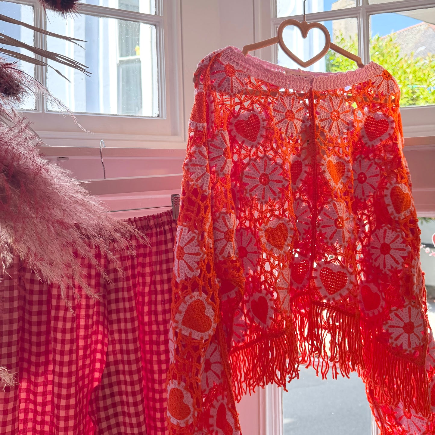 Orange & Pink Crochet Blouse With Tassels