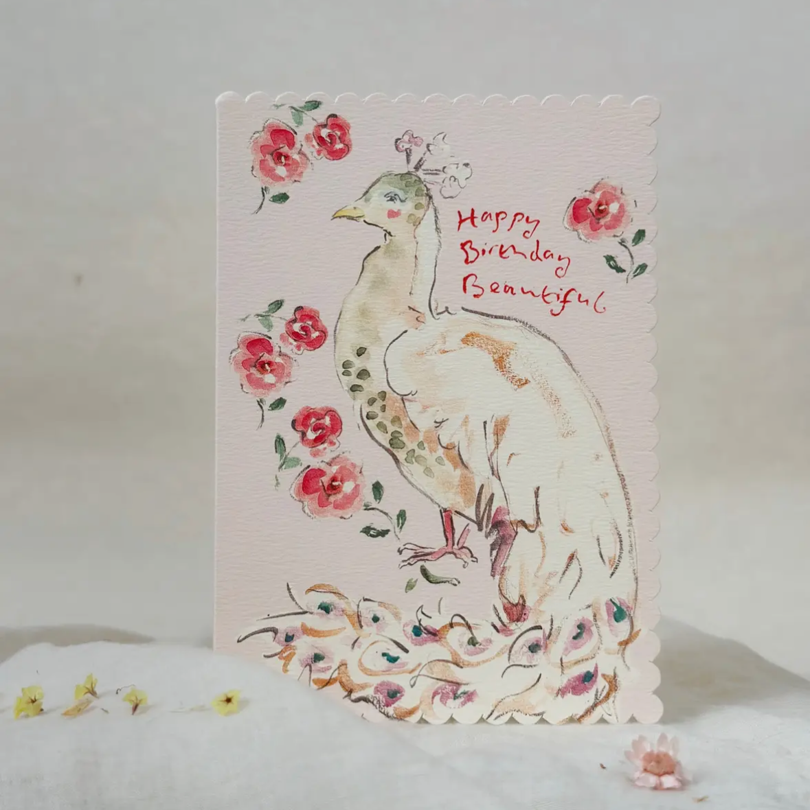 'Happy Birthday Beautiful' Peacock Greeting Card