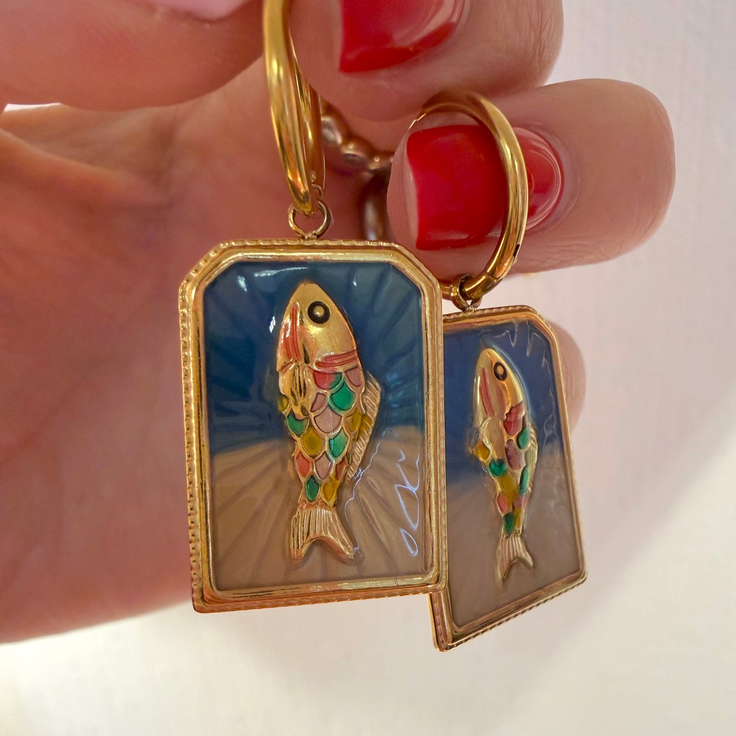 Colourful Fish Charm Hoop Earrings