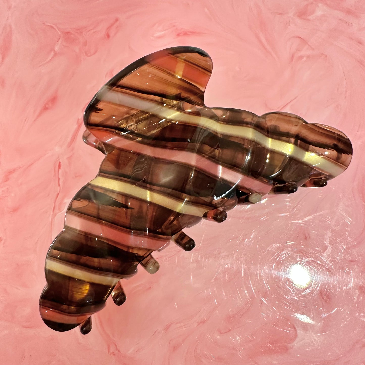Pink & Brown Stripe Resin Claw clip