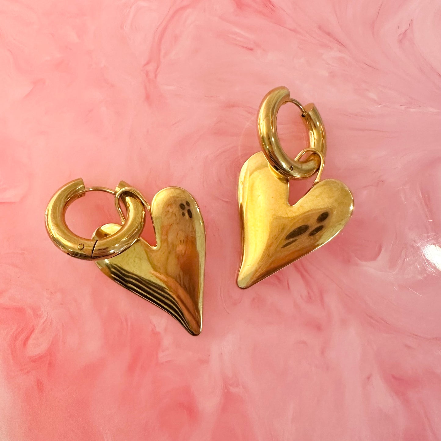 Gold Puffy Heart Earrings With Mini Hoop