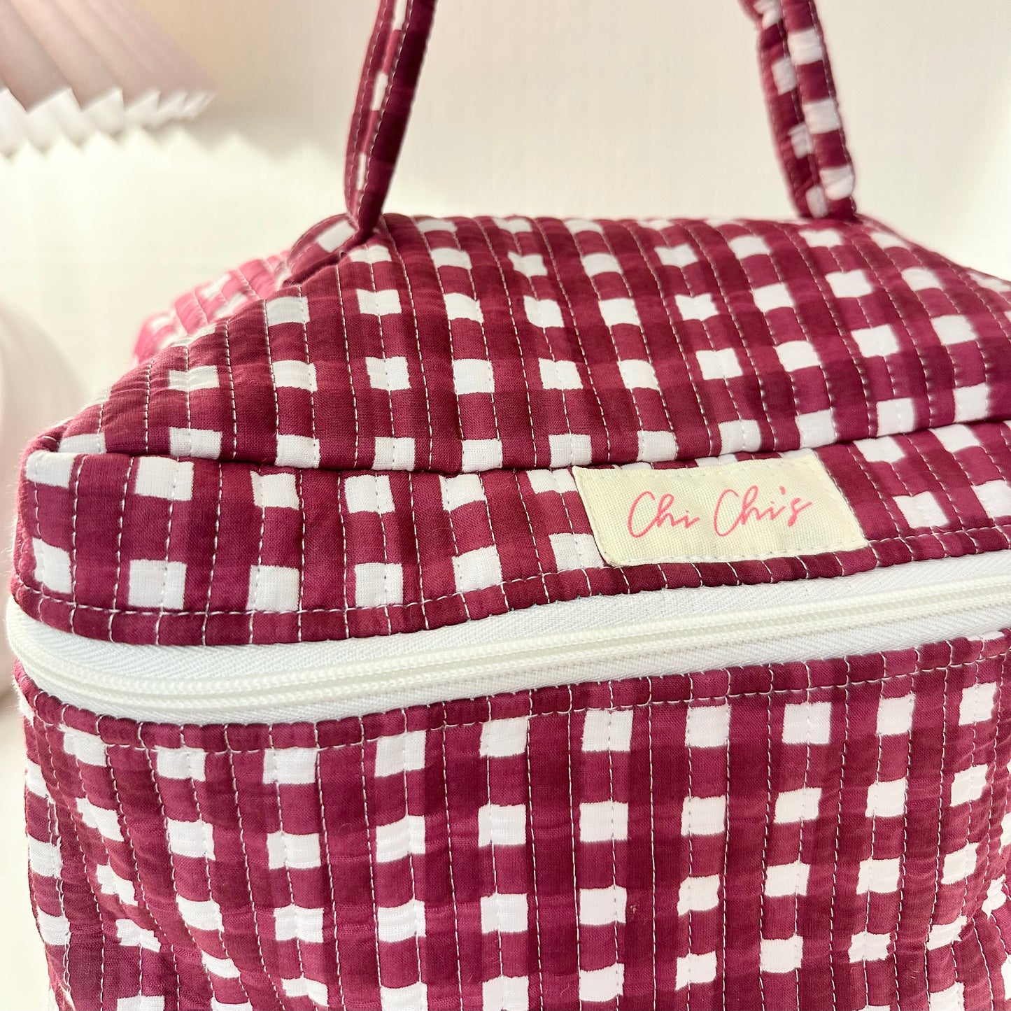Burgundy Gingham Extra Large Washbag