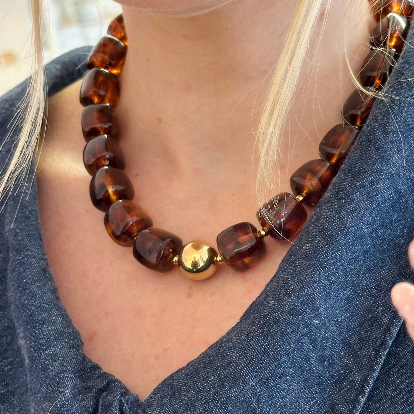Handmade Chunky Brown Resin Beaded Necklace