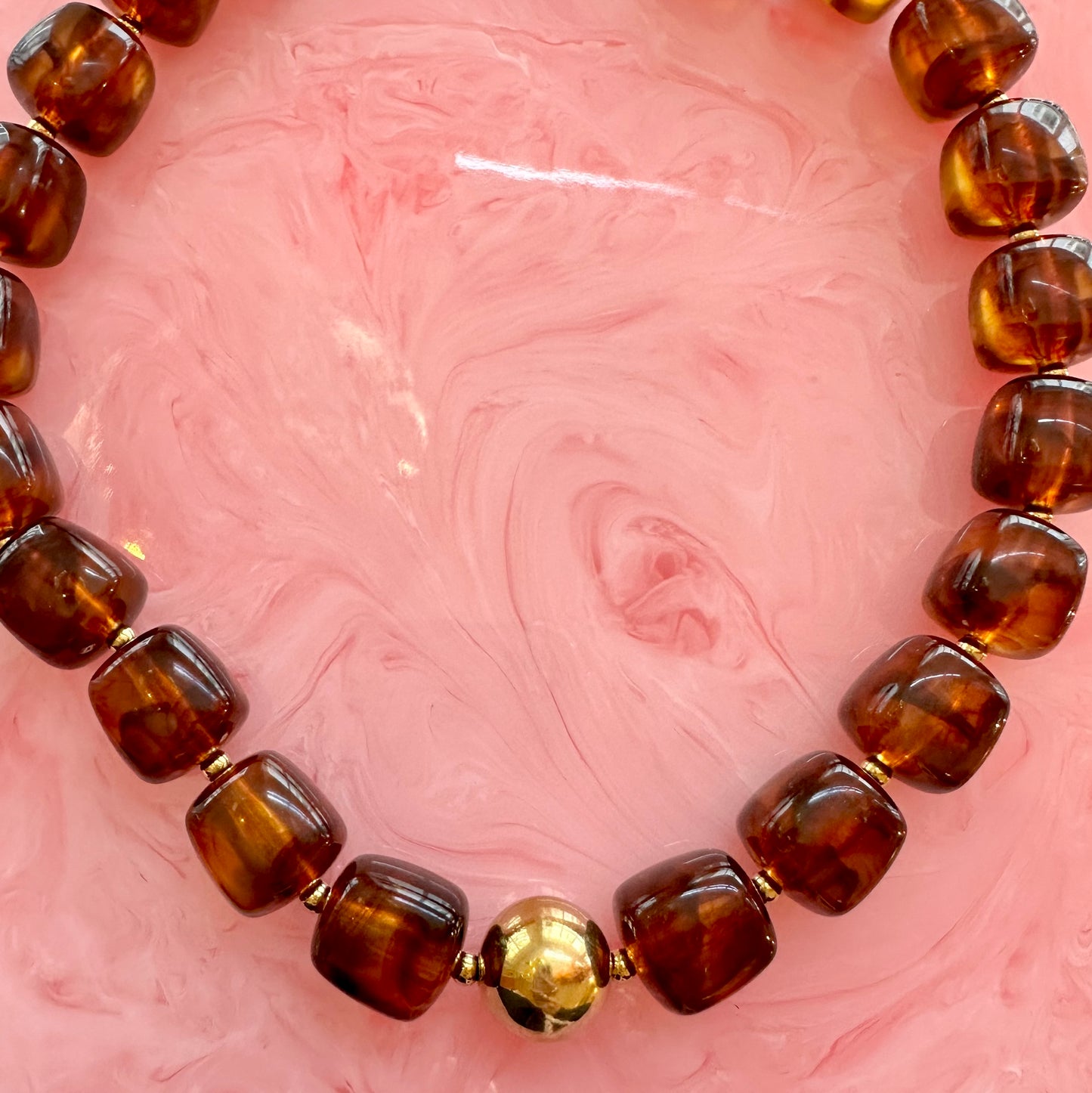 Handmade Chunky Brown Resin Beaded Necklace