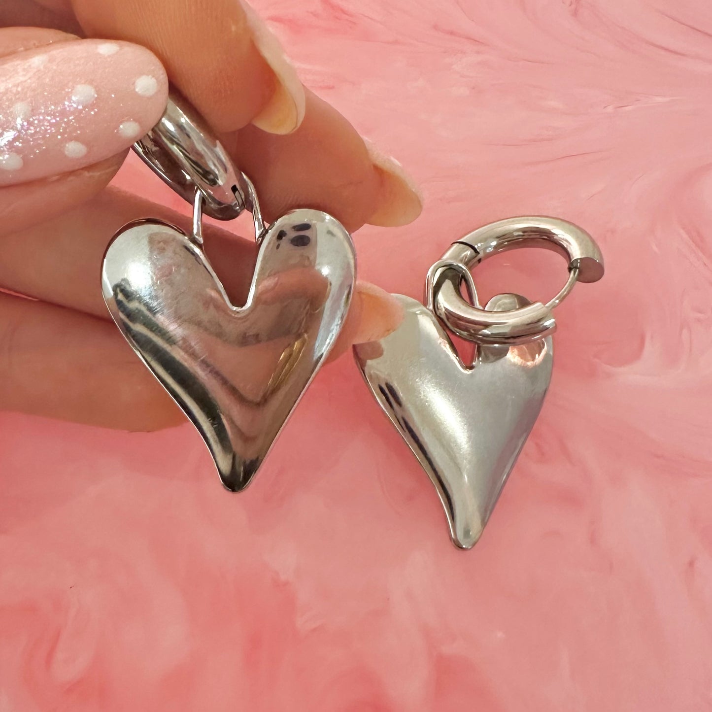 Silver Puffy Heart Earrings With Mini Hoop