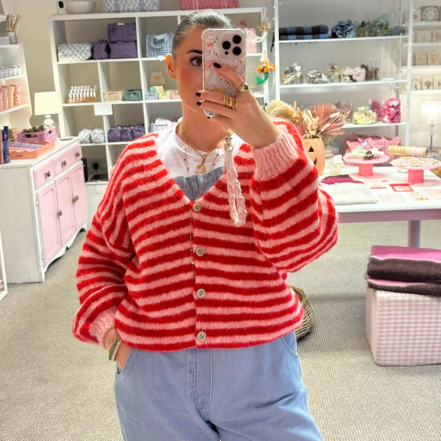 Super Soft Red & Pink Stripe Cardigan