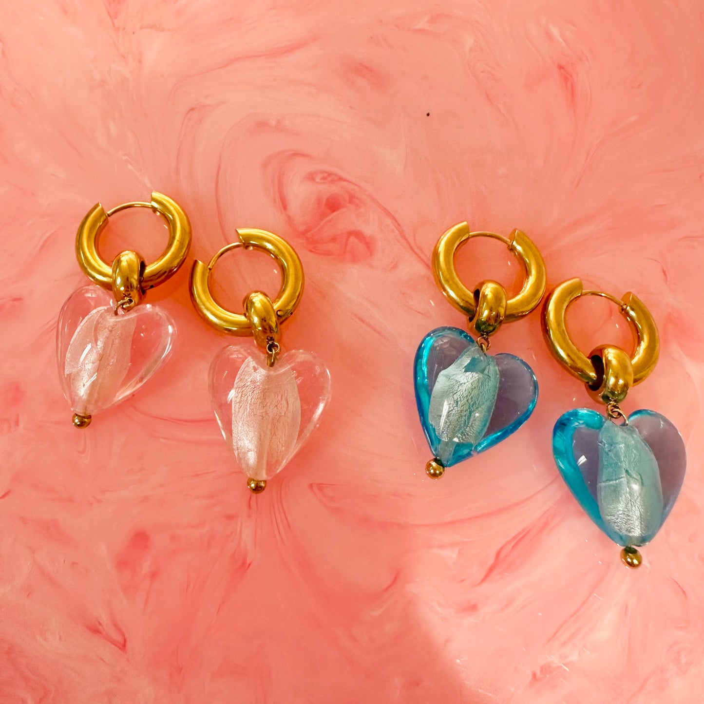 Baby Pink Bead Heart Drop Earrings