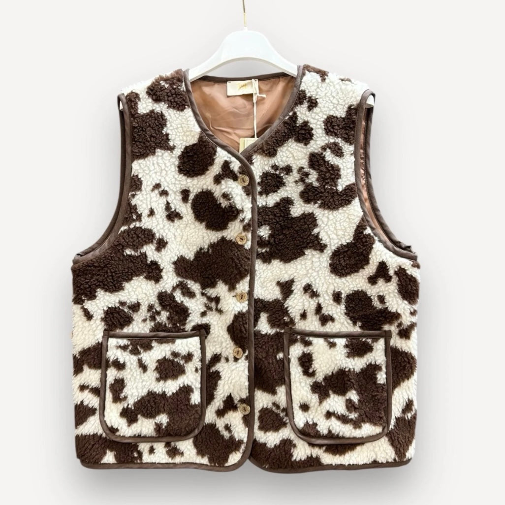 Cow Print Sleeveless Faux Fur Vest ✨