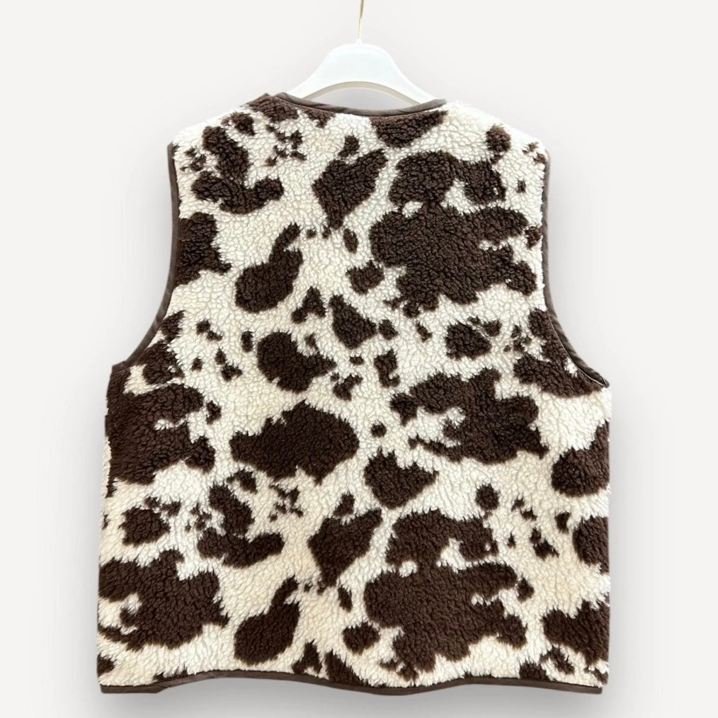 Cow Print Sleeveless Faux Fur Vest ✨