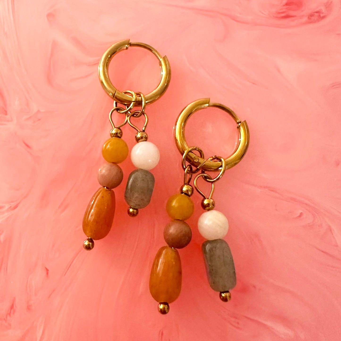🌸 Spring Bead Drop Charm Hoop Earrings