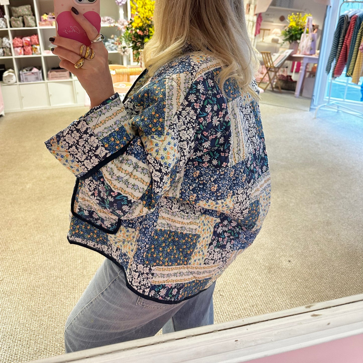 Floral Quilted Blue Quilted Jacket